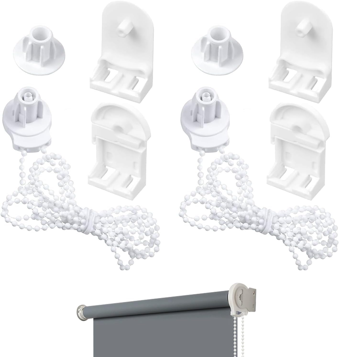 2 Sets Roller Blind Fittings - Complete Roller Blind Spares Kit with Chain, Brackets, and Mechanism for Standard 25mm Roller Shades, Easy Installation, Durable Material