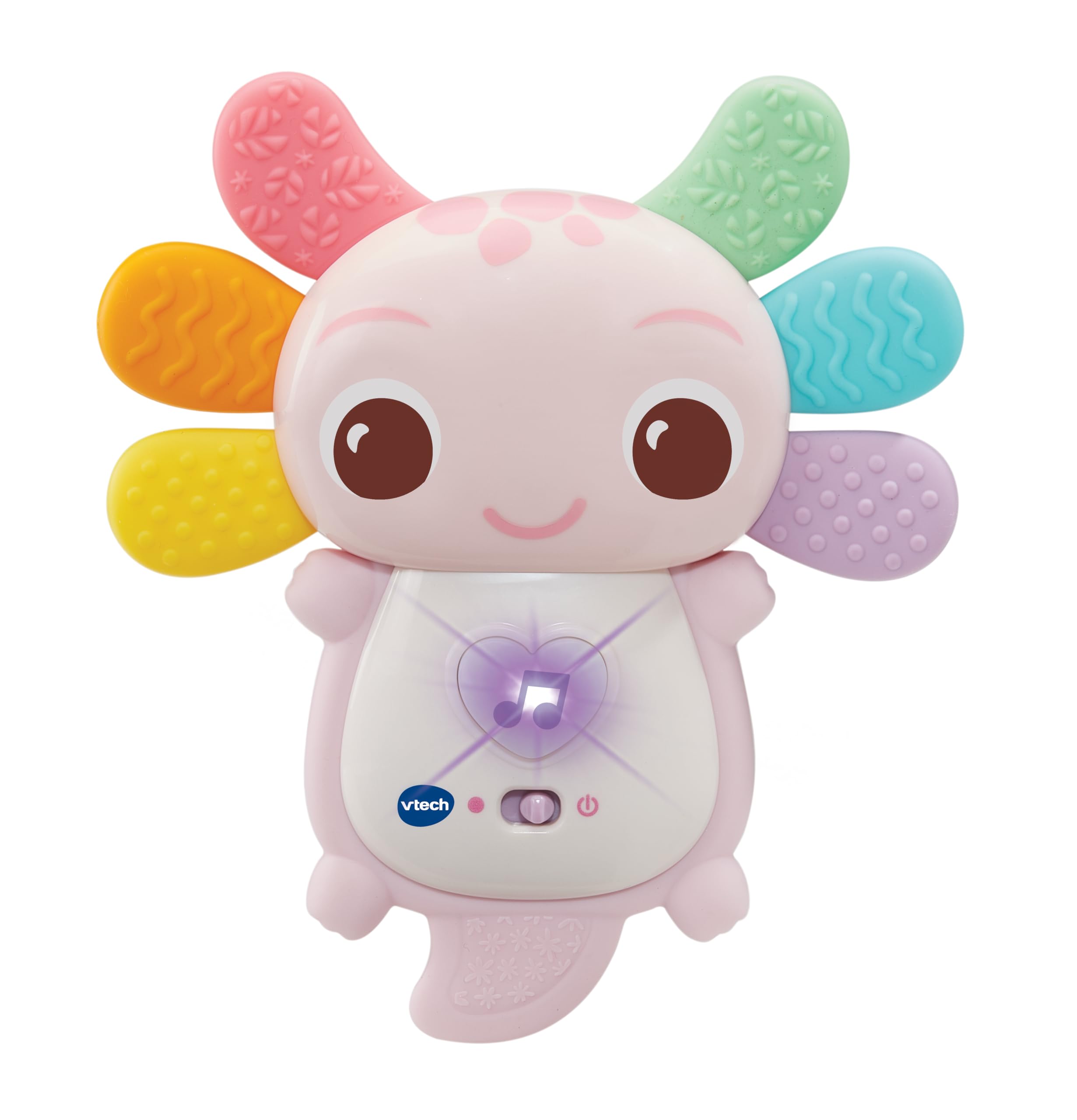 VTech Baby Rainbow Colours Axolotl Teether Pink, Interactive Sensory Toy with Lights & Melodies, Tactile Stimulation, Gift for Ages 3, 6, 9 Months+, English Version