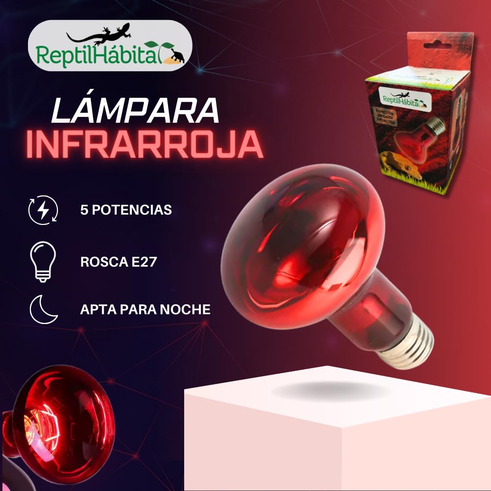 Pack 2× 25w Bombilla Infrarroja ReptilHábita – Calor para reptiles 24h – Terrarios, serpientes, tortugas, pogonas – Luz roja suave – Rosca E27 – (25W) — view 2