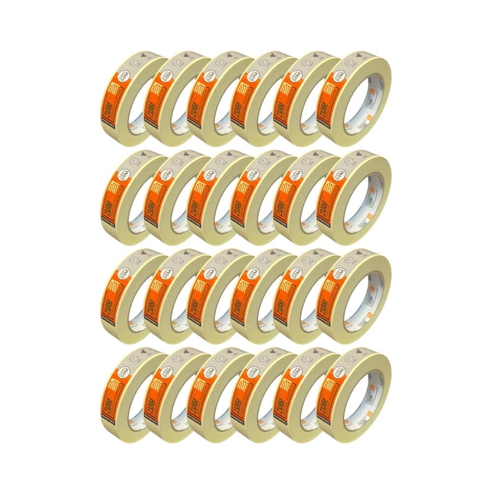 Zulu Premium Masking Tape for Painters 25mm x 50m - Multi Surface Indoor Adhesive Painters Tape - DIY Decorating Rennovation Crafts Arts | (24 Pack)