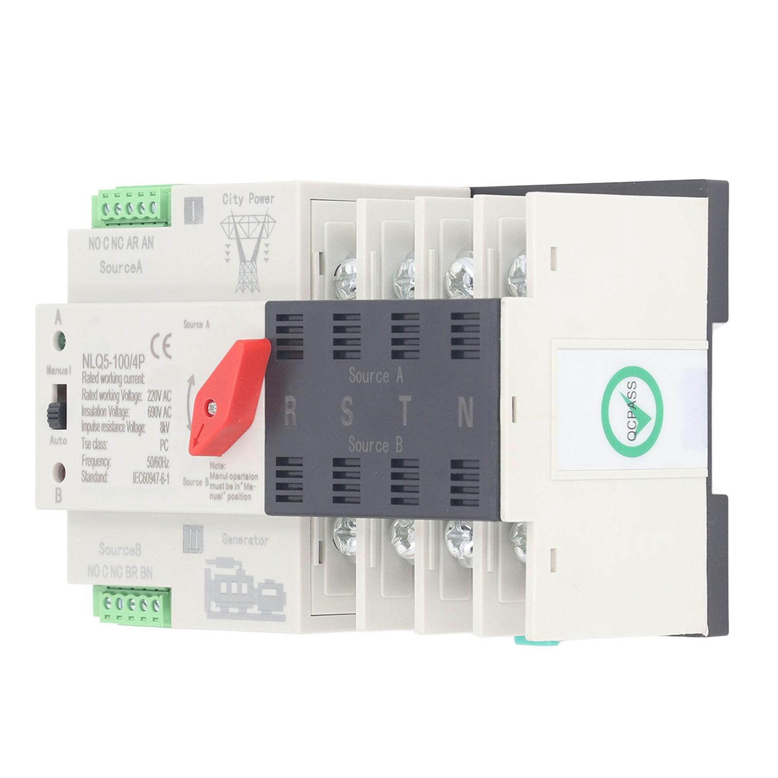 Sxhlseller Obudowa PC Automatyczny Przełącznik Zasilania o Podwójnej Mocy Przełącznik 4-biegunowy Generatora z Przełączaniem Milisekundowym dla Systemów 220 V AC 1 X Automatyczny Zasilania o (100A)