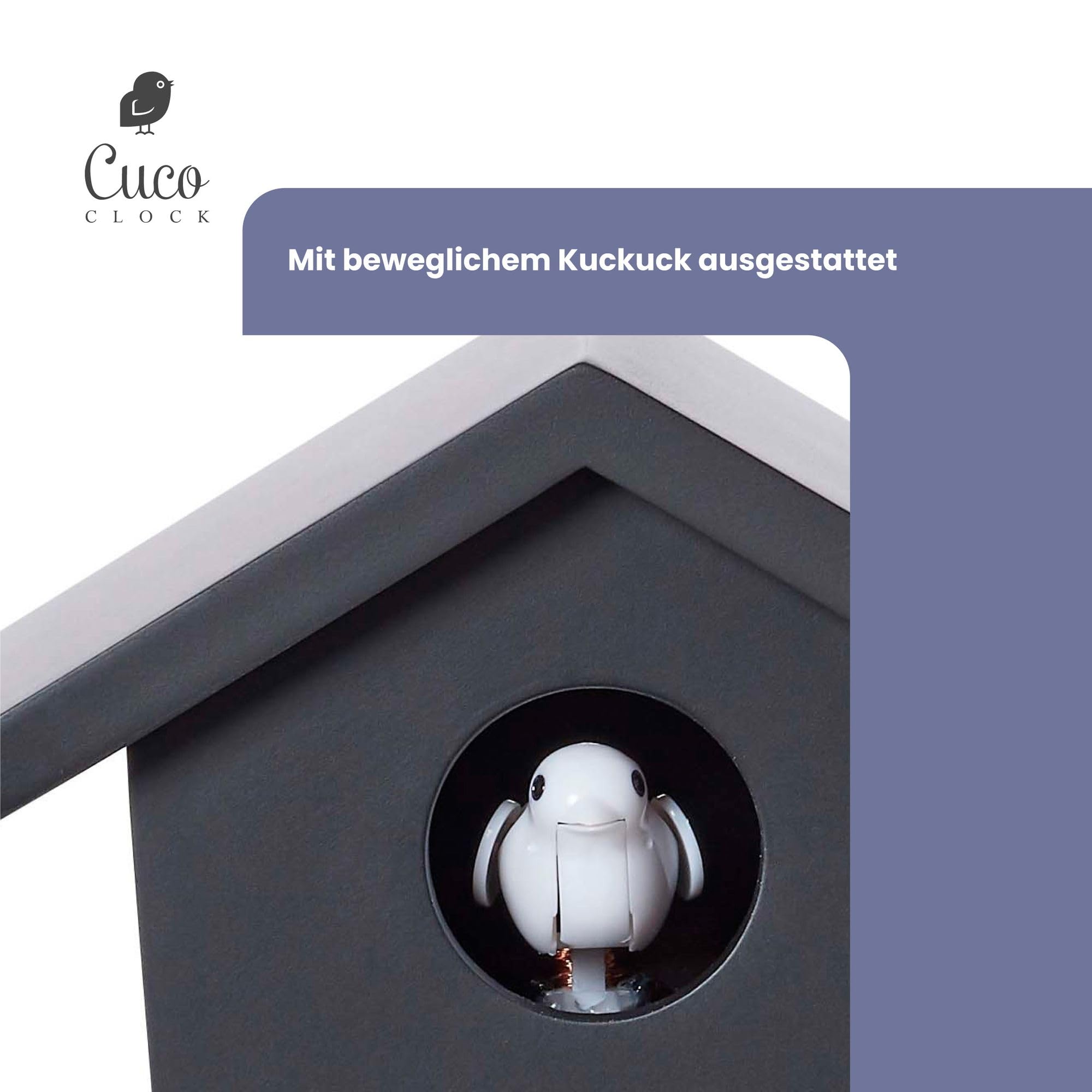Mini Kuckucksuhr HOCHHAUS 17,0 × 12,4 × 9,0cm, Wanduhr, Moderne Schwarzwalduhr, Wanduhr mit Nachtruhefunktion, Kuckucksruf Vogelstimme, Quarzuhrwerk
