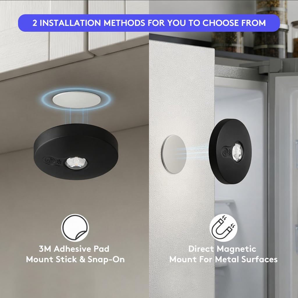 Luci magnetiche ricaricabili a disco, illuminazione RGB sotto armadio con telecomando e controllo touch, dimmerabili/3 temperature di colore/temporizzazione, luci adesive wireless per mensole