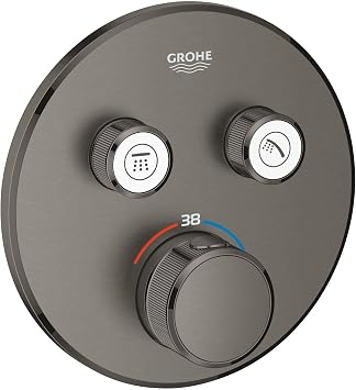 GROHE Grohtherm SmartControl Thermostat for Shower or Bath Final Installation for Rapido SmartBox, 2 Valves, Push for ON-Off, Turn for Water Adjustment, Round Shape, Brushed Anthracite, 29119AL0