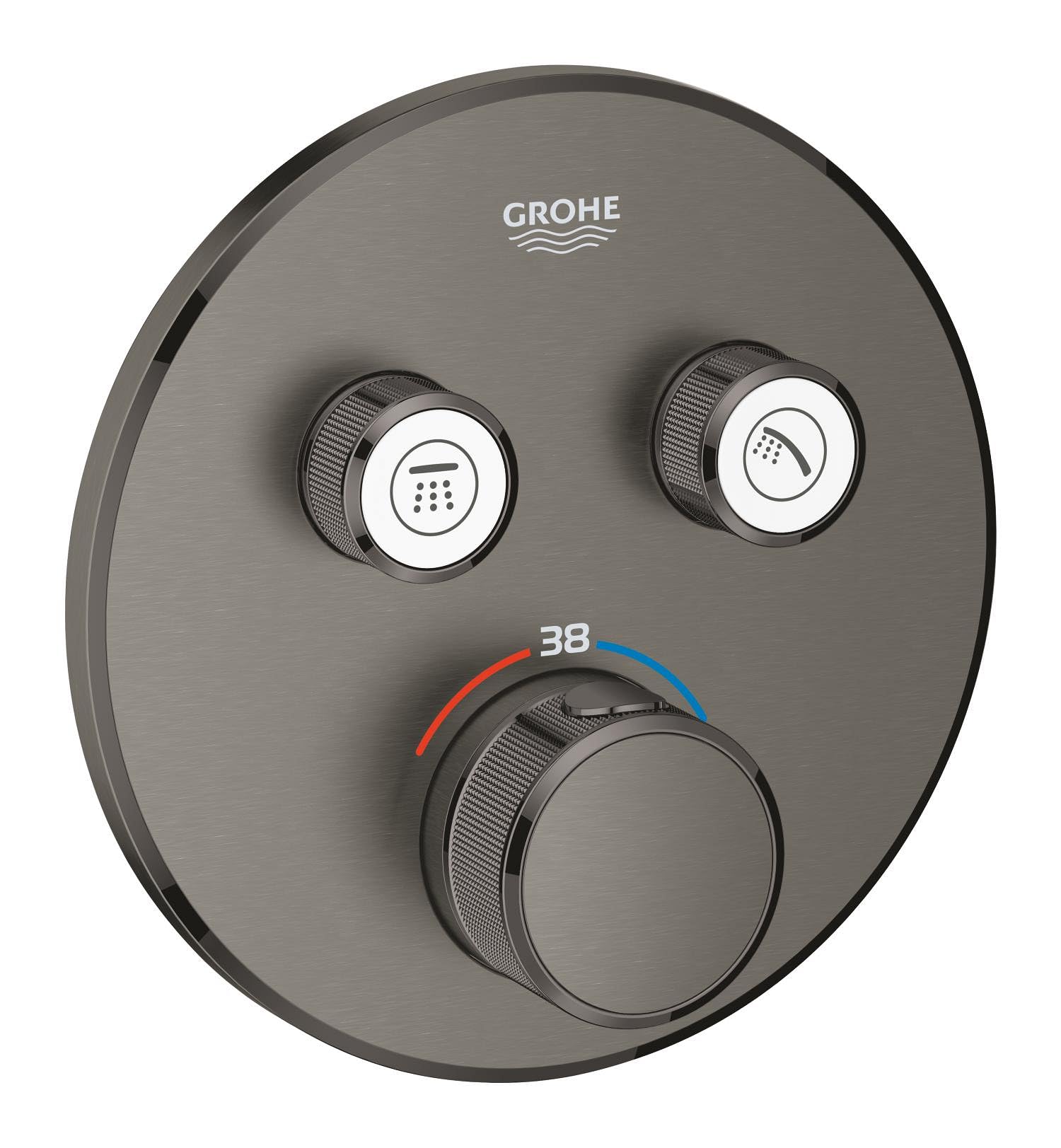 GROHE Grohtherm SmartControl Thermostat for Shower or Bath (Final Installation for Rapido SmartBox, 2 Valves, Push for ON-Off, Turn for Water Adjustment, Round Shape), Brushed Anthracite, 29119AL0