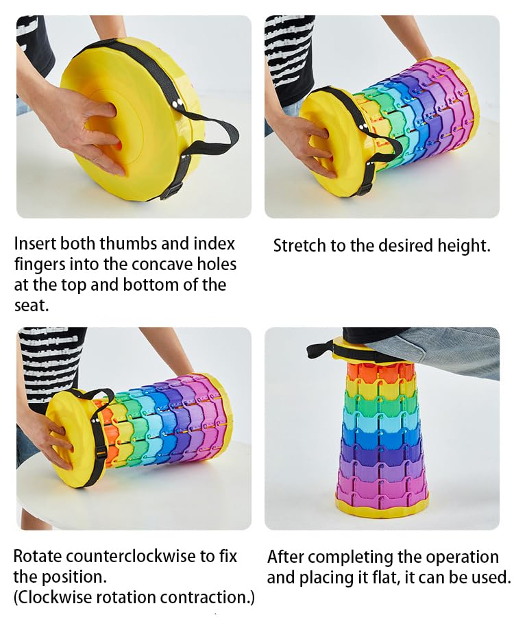 JDYYICZ Folding Stool Portable Collapsible Stool Retractable Telescoping Stool with Cushion Sturdy Lightweight for Fishing, Hiking Tours, BBQ, Parties, Outdoor Activities (Rainbow)