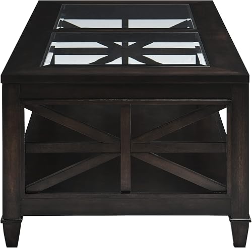 Miniatura 9 de Mesa auxiliar de madera maciza con parte superior de vidrio templado mesa central de sala de estar con estante de almacenamiento de 2 neumáticos