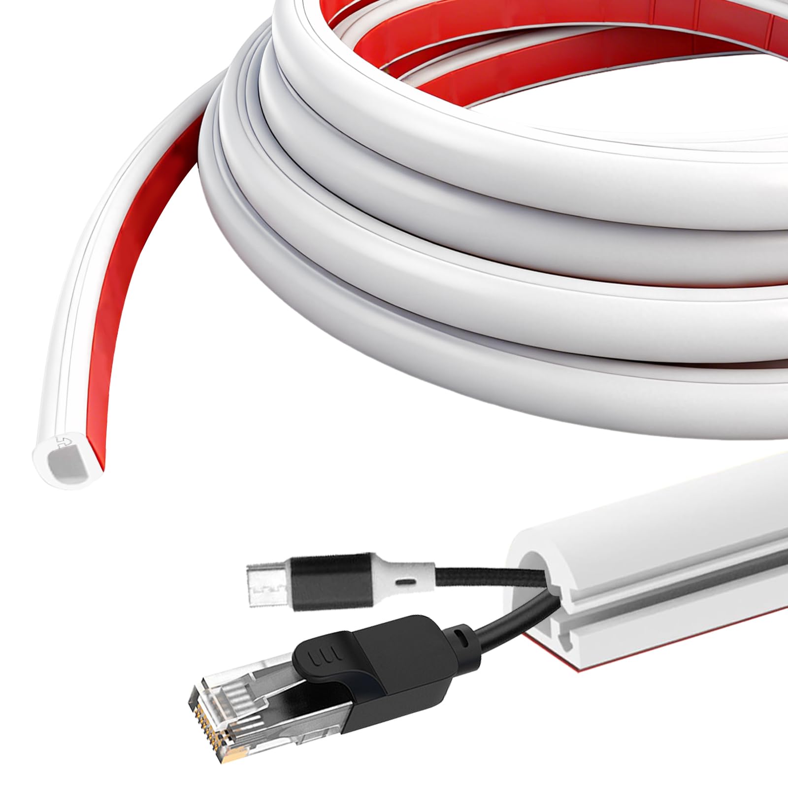 LOMGDOVC Silicone Cable Trunking Self-Adhesive 6m, Half Round Side Open Wire Cover, PVC Cable Tidy for TV, White Skirting Board Trunking, Cable Raceway Entry Cover for Home Office Walls & Floors