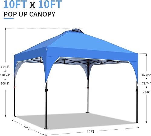 Miniatura 2 de Saemoza Toldo desplegable de 10 x 10 pies, kiosco fácil de instalar, toldo para exteriores con 3 alturas ajustables para playa, fiestas, campamento,