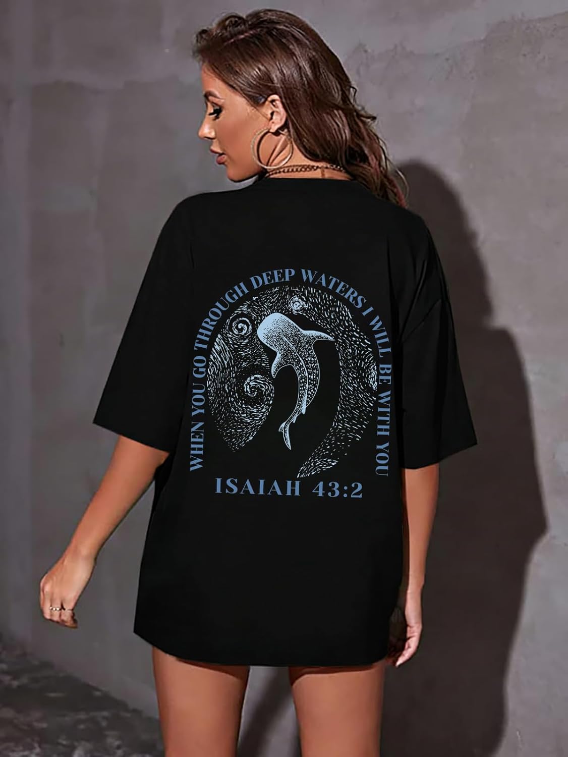 Whale Shark Shirt Oversized Christian Shirts for Women Bible Verse T-Shirts Fish Animal Lovers Marine Short Sleeve Tops - Image 3