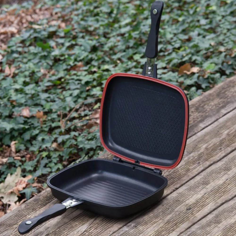 G8DS Doppel Pfanne Outdoor Angeln Toastpfanne Antihaftbeschichtete Bratpfanne Camping Toaster Sandwich Maker für Frühstück Camping