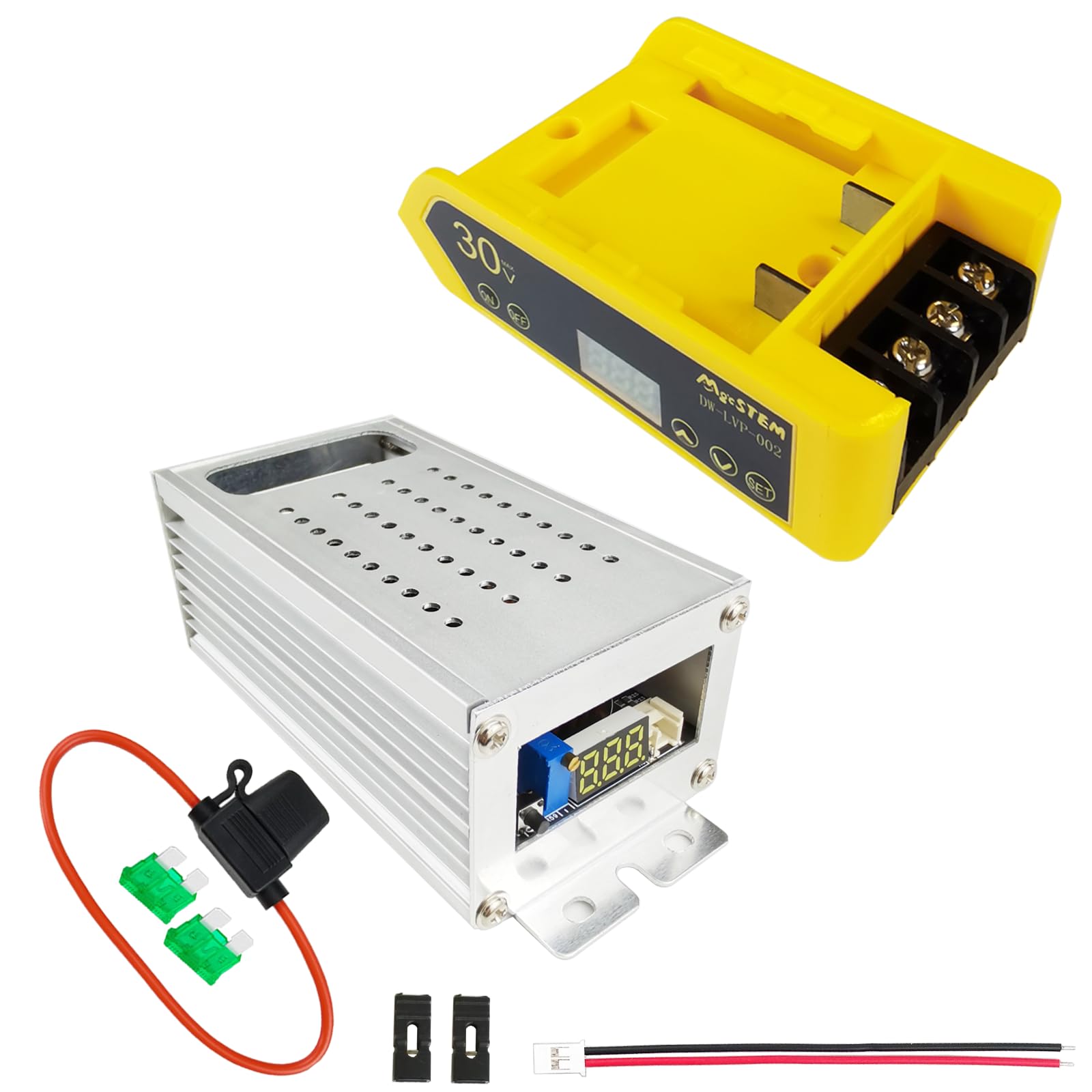 Convertidor reductor de 20 V a 12 V, 28 A, 336 W, máximo compatible con adaptador de batería DeWalt de 20 V y 18 V, adaptador de batería de rueda eléctrica, regulador de CC 11-70 V a 3.3-24 V
