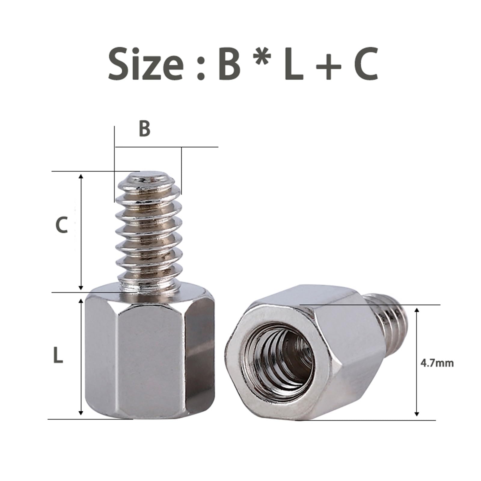 20 pz Ottone Nichelato Standoff 4#-40 * 5 + L Hex Standoff Maschio-Femmina Spacer Jackscrew for PCB Scheda Madre Porta VGA DVI(Outside Thread 5mm)