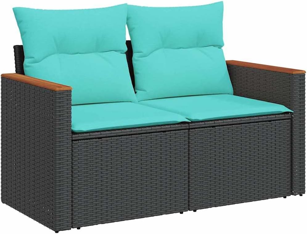 6 Piece Patio Sofa Set with Cushions Black Poly Rattan Outdoor Seating Set Garden Seating Ensemble for Backyard Garden