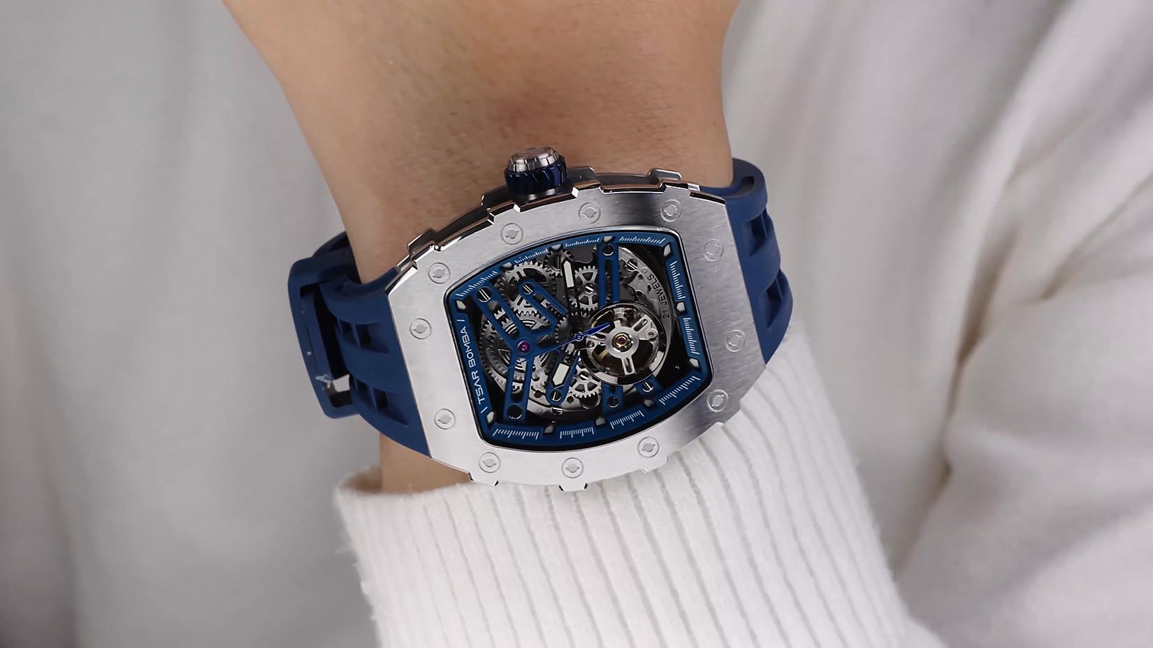 TSAR BOMBA Orologi automatici da uomo Orologio da uomo di lusso Cinturino in silicone inossidabile Impermeabile Quadrante grande Regalo 8228