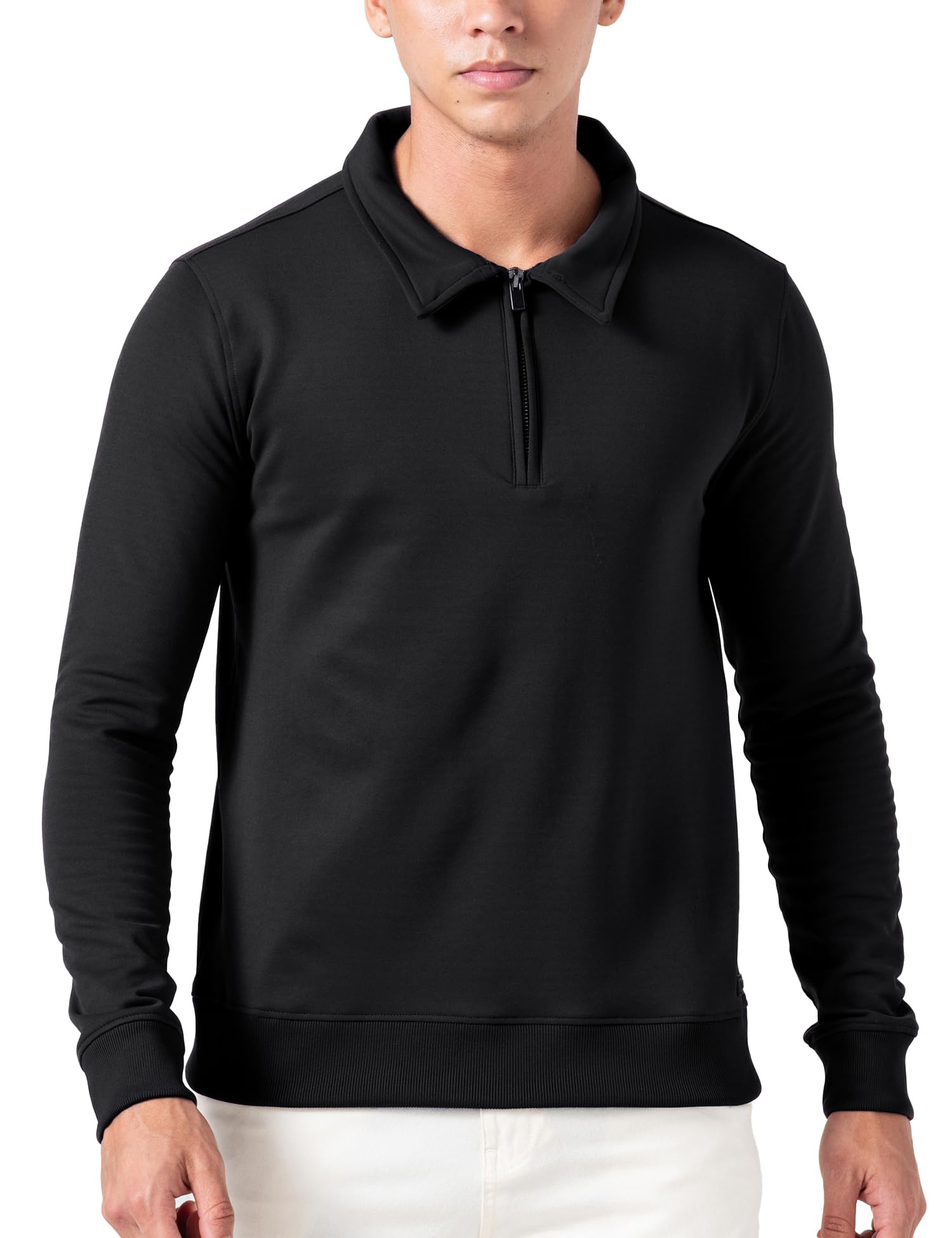 damensch Mens Solid Regular Fit Microfibre Elastane Full Sleeve Half Zip Statement Elemental Sweatshirt Comfortable Casual Wear Half-Zip Sweatshirt-picture-15
