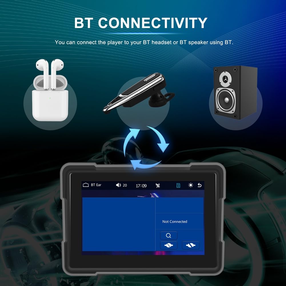 5 Pouces Moto sans Carplay Android Auto Portable Lecteur Intelligent Étanche Moto Affichage DVR, avec Caméra