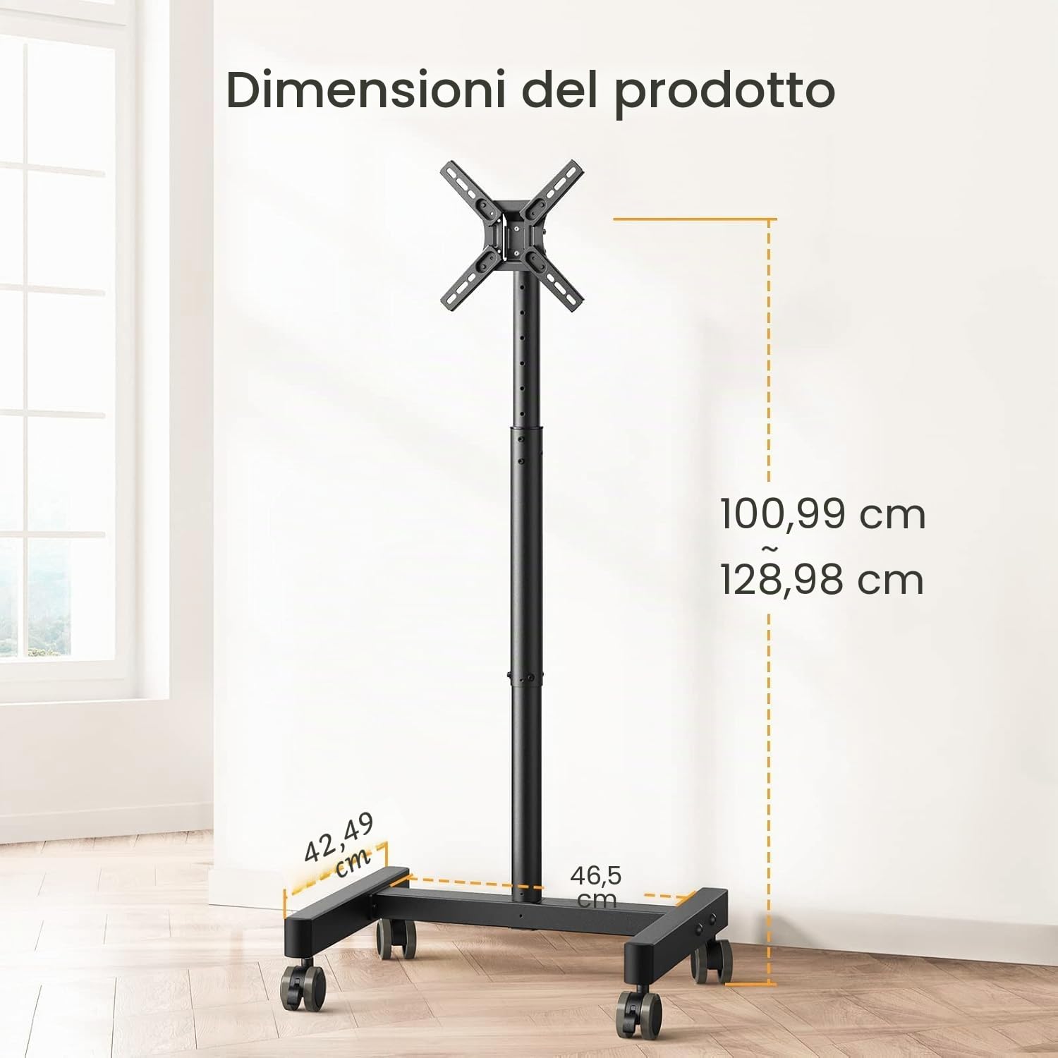 PERLEGEAR Supporto TV da Pavimento con 4 Ruote per Schermo da 13 a 43 pollici, 30° Inclinabile Porta tv da Terra Mobile fino a 20 kg, Carrello porta tv con 8 Regolabile in Altezza, Max VESA 200x200mm