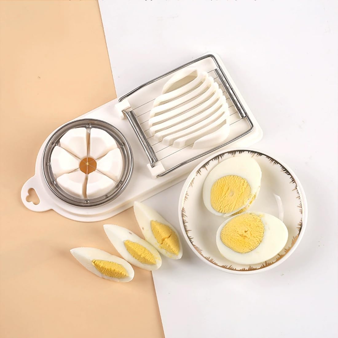 Cortador de huevos de acero inoxidable, 2 tamaños, para huevos duros y cocidos
