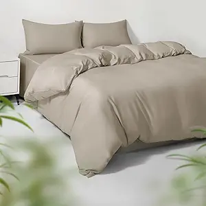 King/Cal King Duvet Cover Set, 100% Viscose Derived from Bamboo, 3 Pieces, 1 Zipper Closure Duvet Cover (106"x90") and 2 Pillowcases (20"x40") Cooling & Silky Soft (Simply Taupe)