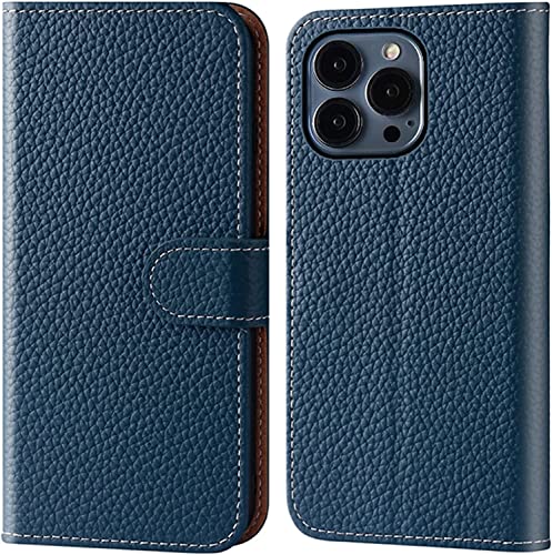 Étui portefeuille iPhone 14 Pro clapet magnétique anti-choc bleu 6.1"