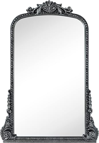 Miniatura 1 de EGHOME Espejo de tocador adornado negro envejecido, espejo arqueado de repisa, inspirado en el barroco, 24 x 35 pulgadas