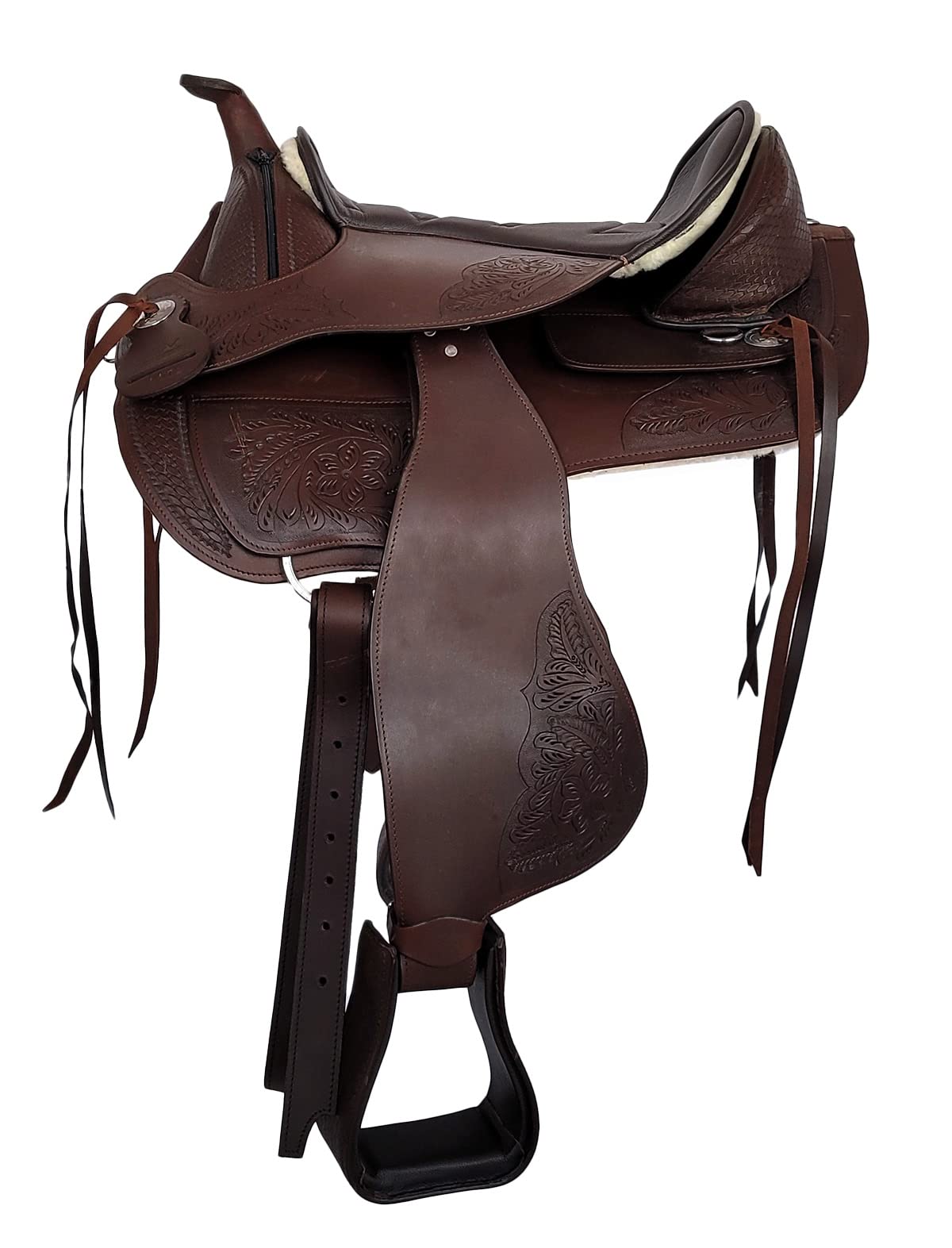 A&M Reitsport Selle western sans arbre Utah en cuir de buffle de haute qualité marron, taille : 16 pouces