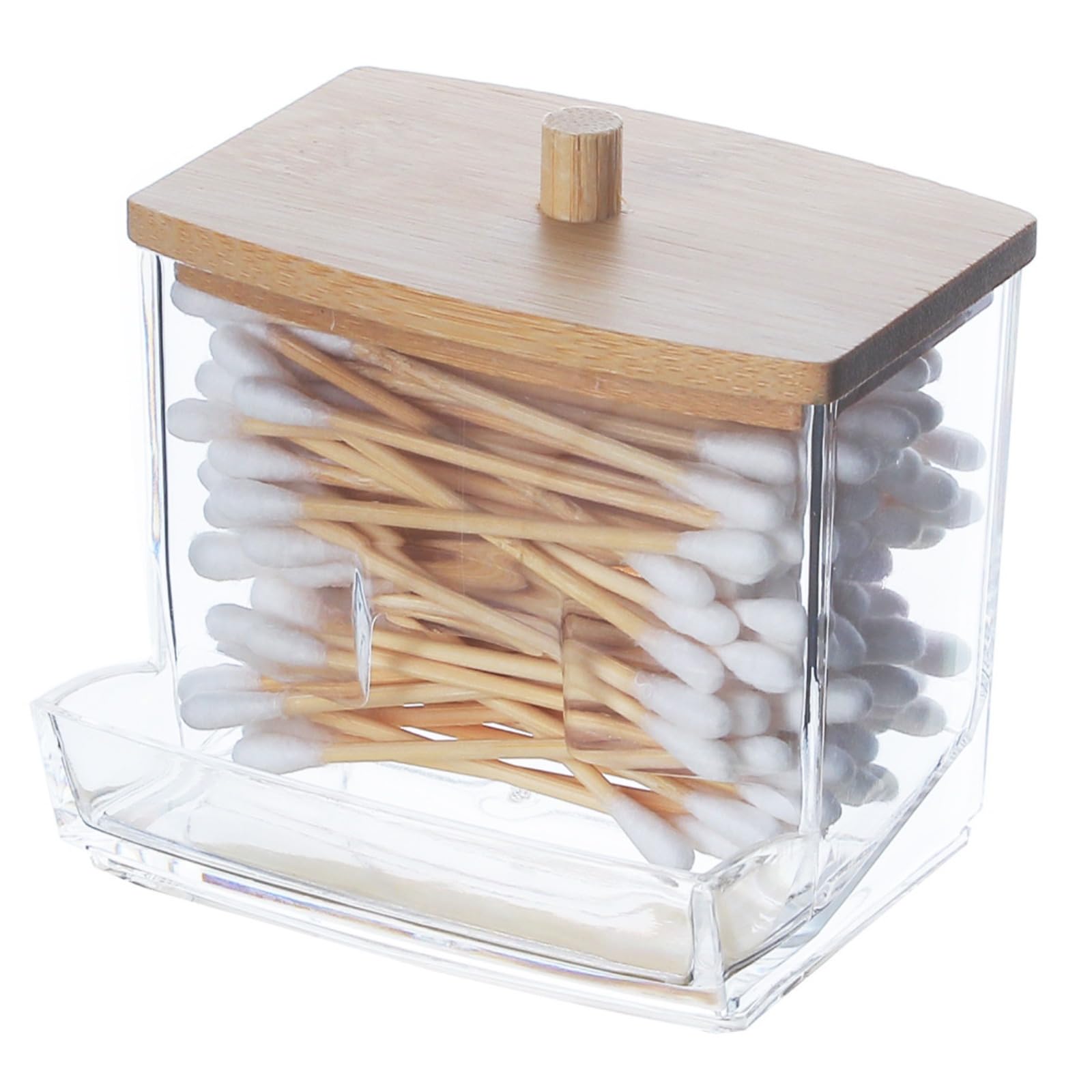 Qtips Holder Bathroom Container Cotton Ball Swabs Dispenser Jar Organizer for Storage Wood Lids Large
