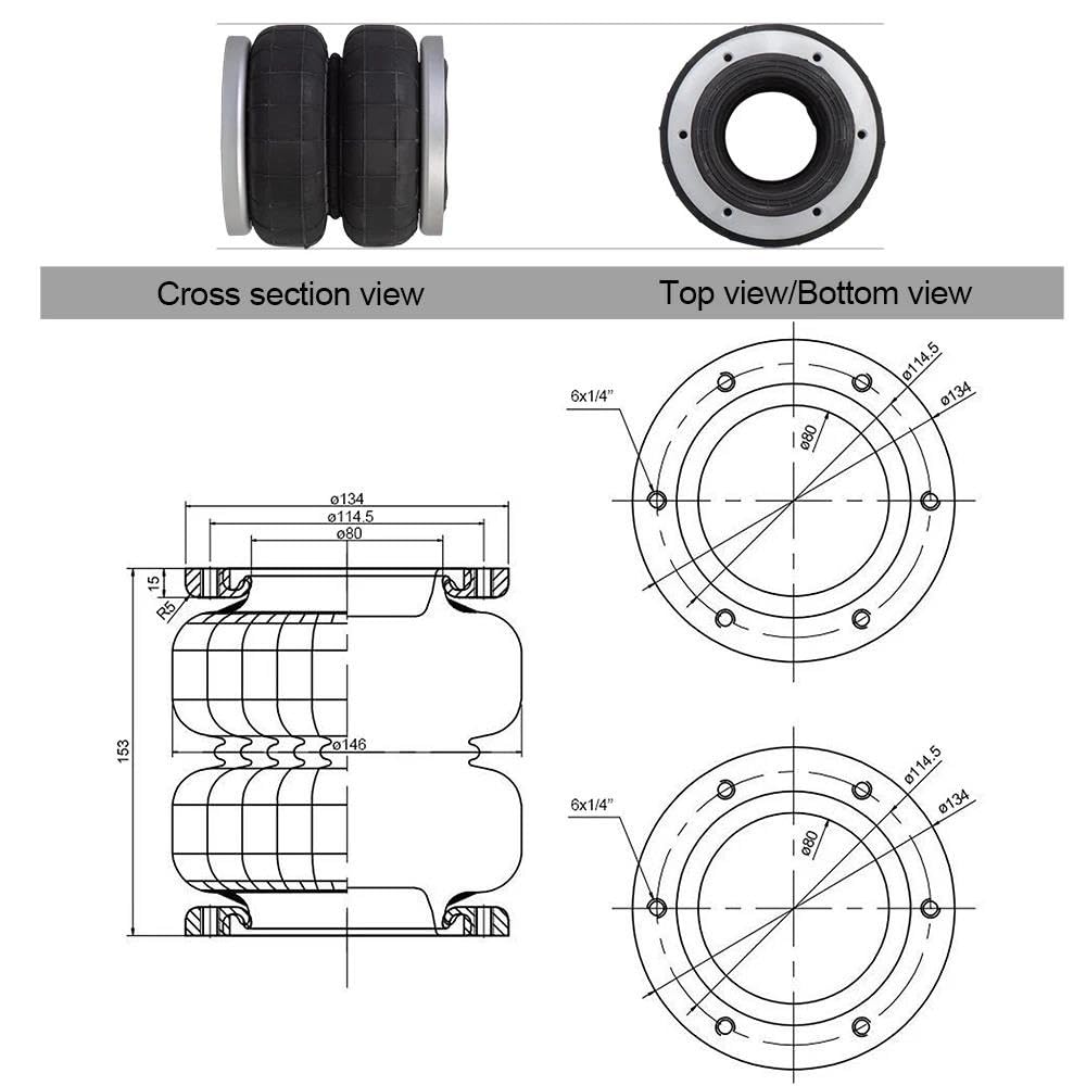 Amortiguadores para Coche Suspensión Neumática 2S70-13F Amortiguador Goma con Resorte Neumático/Bolsa Aire Doble Espiral con Apertura Suspensiones de Aire
