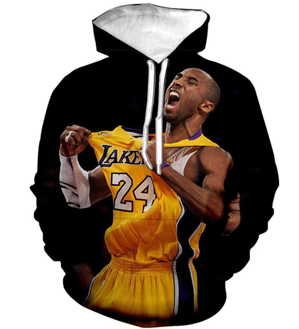 Men's Hoodie Sweatshirt Print 3D Kobe Mamba Out #24 Bryant Hooded Pullover with Pocket