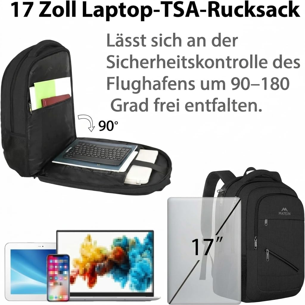 Plecak męski MATEIN, plecak na laptopa 17 cali i certyfikatem TSA, duży wodoodporny plecak na laptopa, plecak szkolny dla nastolatków