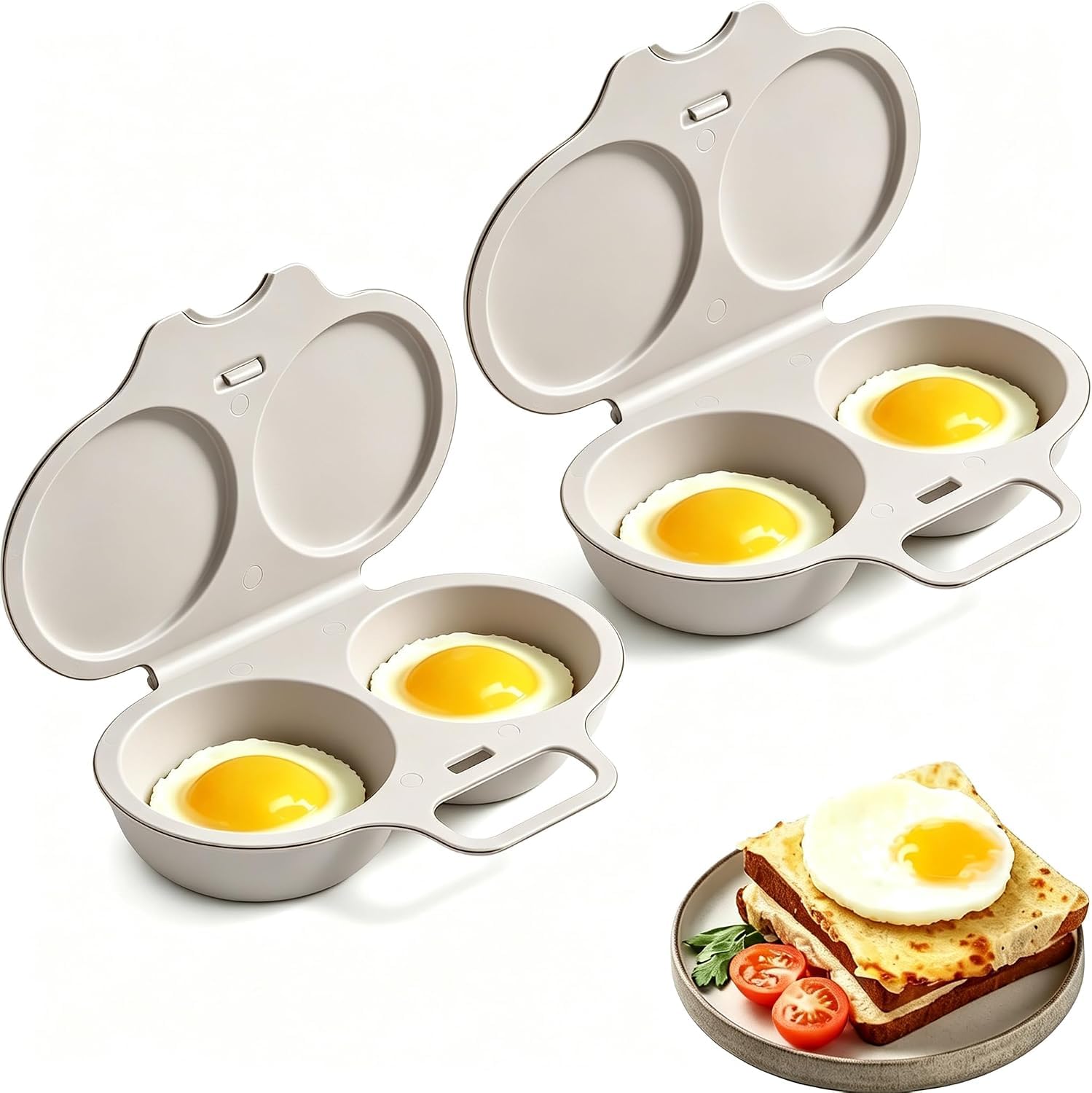 2PCS Dual Cavity Microwave Egg Poacher With Lid & Handle, Microwave Egg Boiler Poacher, Nonstick Poached Egg Maker, Quick-Heat Microwave Egg Cooker for Kitchen Cooking Tool