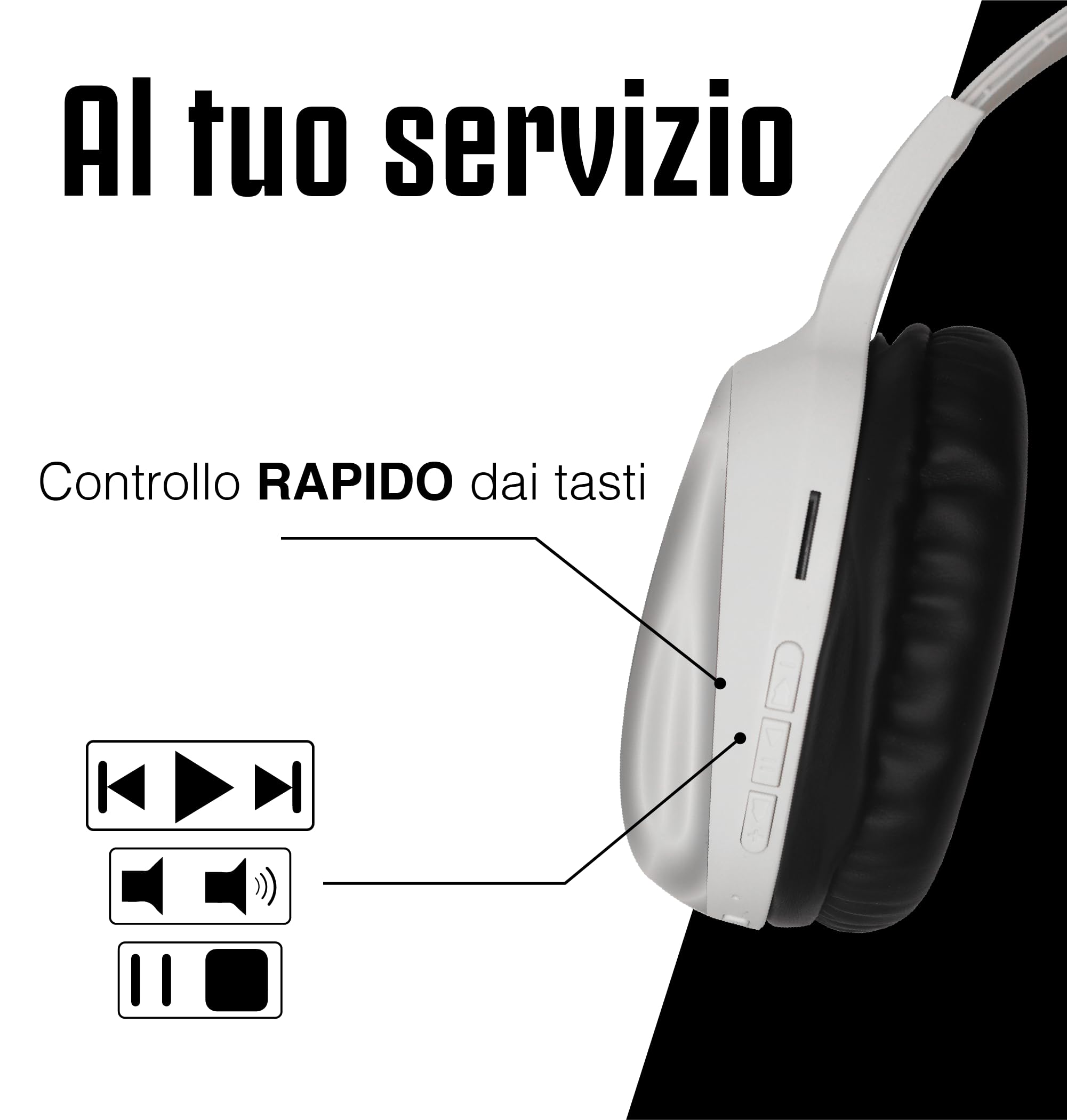 TECHMADE Juventus - Cuffie Senza Filo Cuffie Wireless Over-Ear, Cuffie Bluetooth Regolabili, Cuffie con Microfono Incorporato, HiFi Stereo, Micro SD Slot, per iPhone/Android/Viaggio/PC
