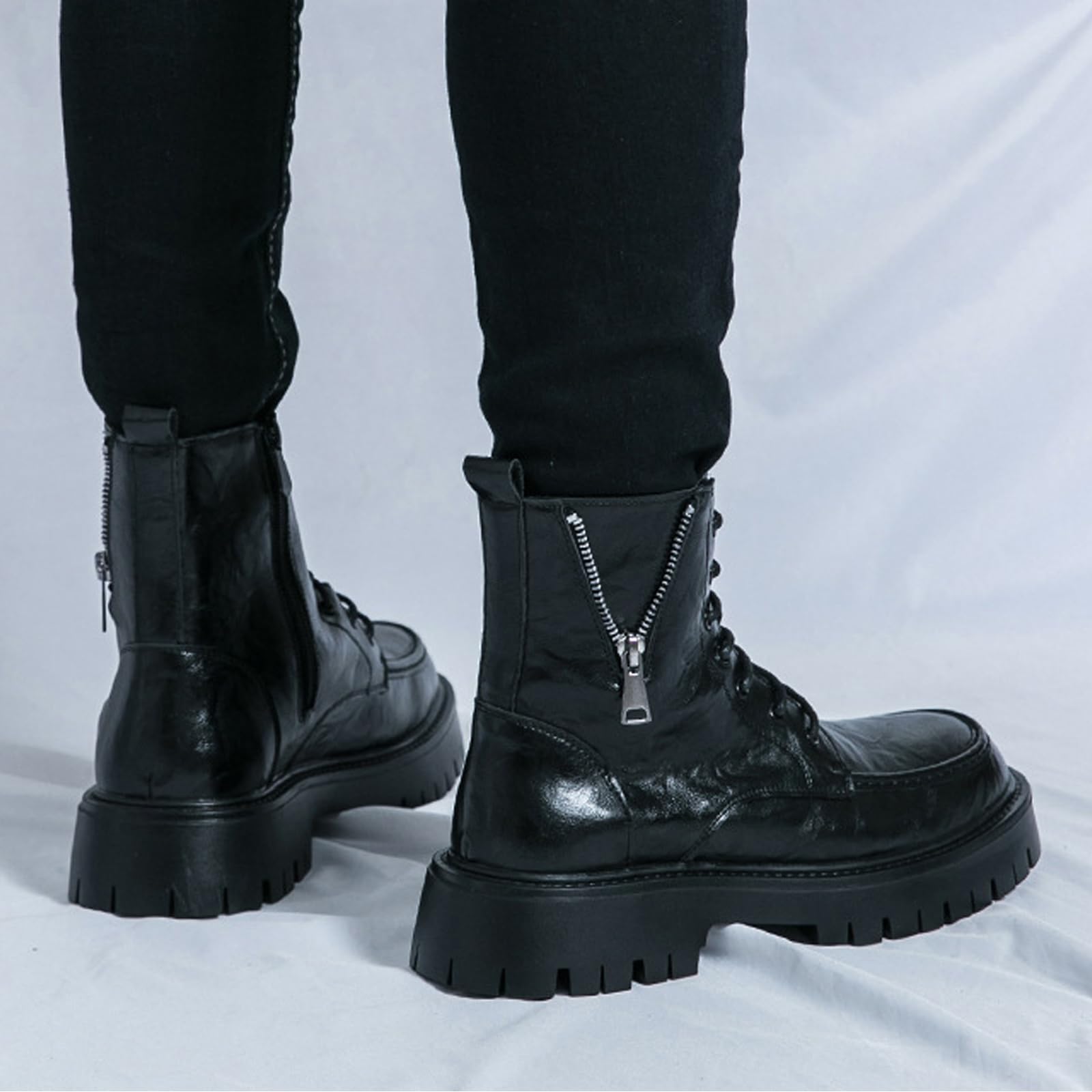Bottes De Combat À Plateforme À Lacets pour Hommes Bottes De Motard