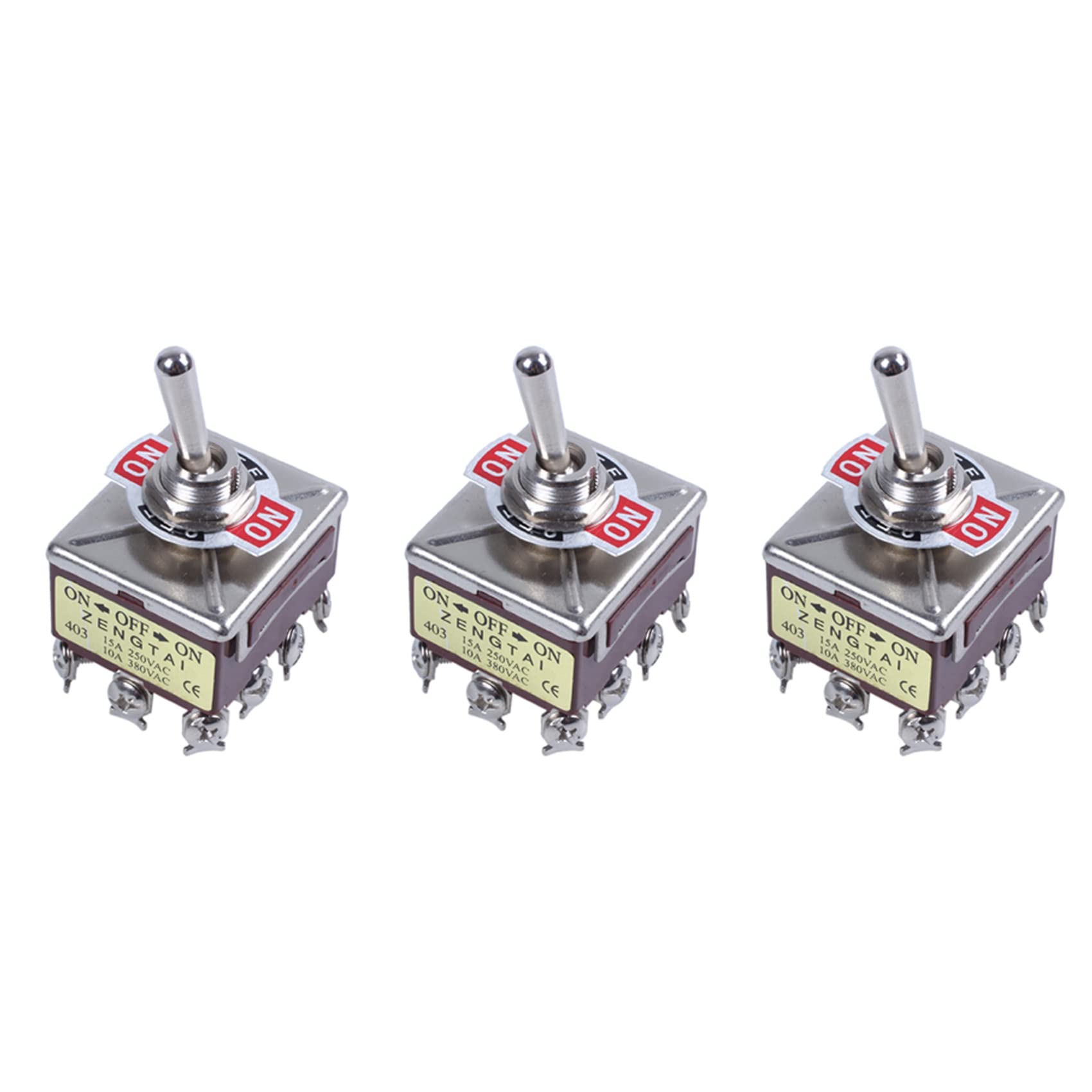 Jnchdghwa Brick Red 3X Ac 380V 10A On/Off/On 3 Positions 12 Pin Latching Toggle Switch 4Pdt