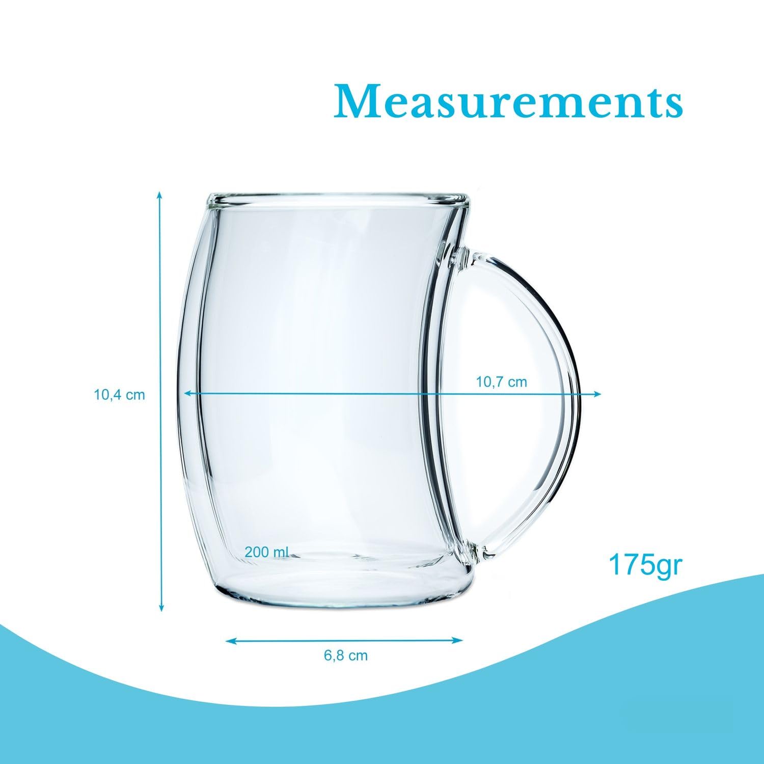 INTIRILIFE 6x bicchieri termici a doppia parete - stile curvo - capacità 200ml - effetto galleggiante, soffiato a bocca e isolato per latte macchiato, come bicchiere da tè o da caffè con Henkell