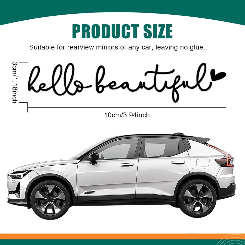3PCS Hello Beautiful Rearview Mirror Decal, Mirror Stickers for Cars, Car Vanity Mirrors Stickers, Car Interior Decorative Accessories Self Affirmations Decal Fit Women and Girls (Black) - Image 2