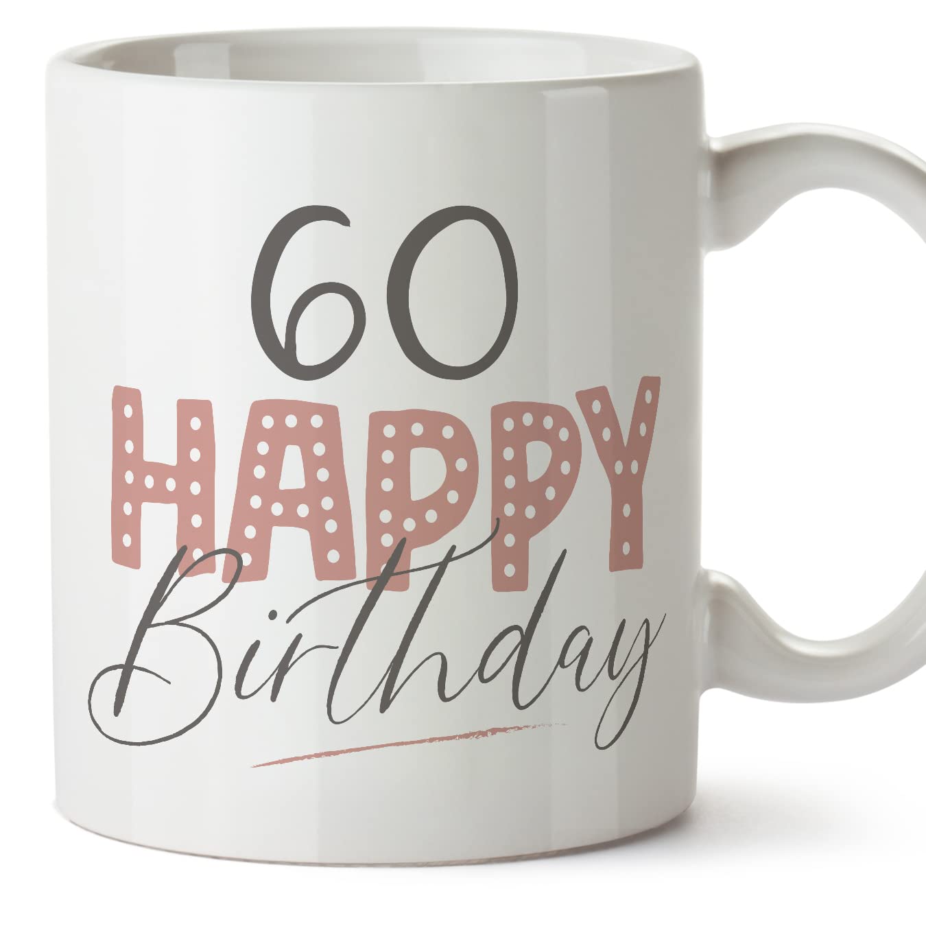 MUGFFINS 60 Birthday Mug - in English - Happy Birthday! Pink - Funny Anniversary Present - 11 oz
