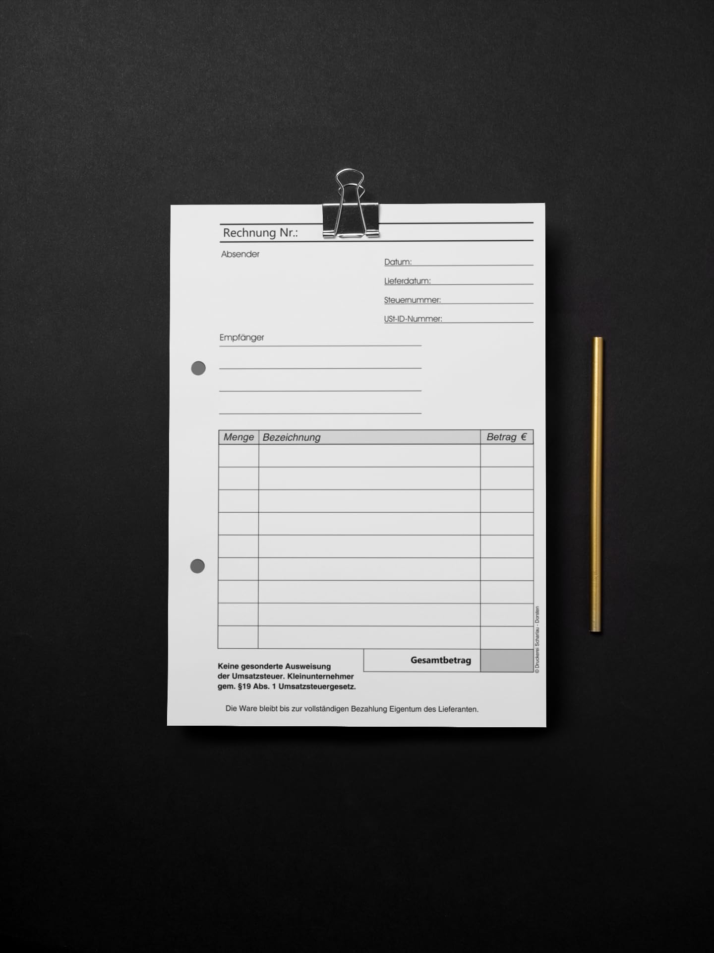 4x Rechnungsblock Block Rechnung Kleinunternehmer nach § 19 DIN A5, 2-fach selbstdurchschreibend 2x50 Blatt - gelocht (22435)