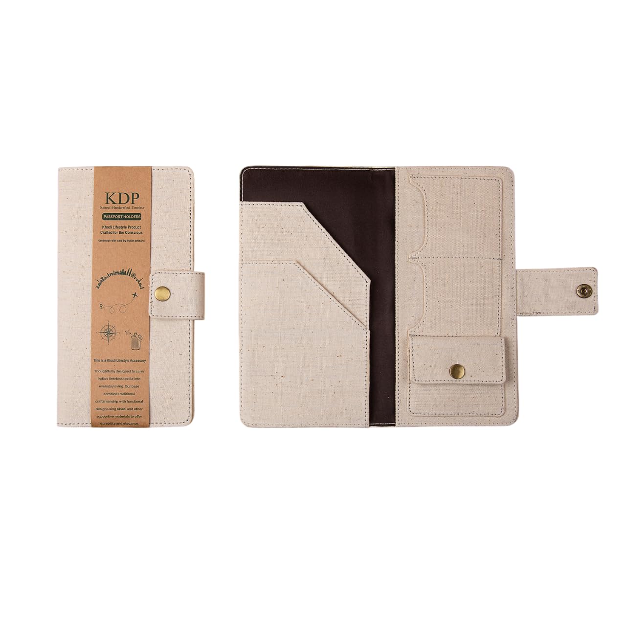 Khadi Passport Holder - RFID Blocking Khadi Fabric Travel Wallet with ID/credit/debit cards, Secure flap pocket & Boarding Pass Slots, Travel Accessories,Perfect for Unisex,Cream_Pack 1-image-47