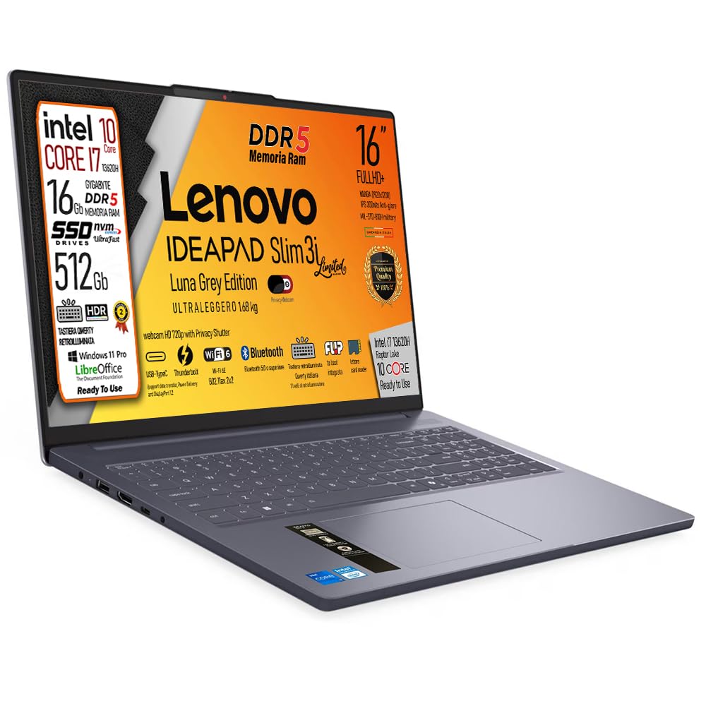 laptop lenovo con processore i7, schermo wuxga 16
