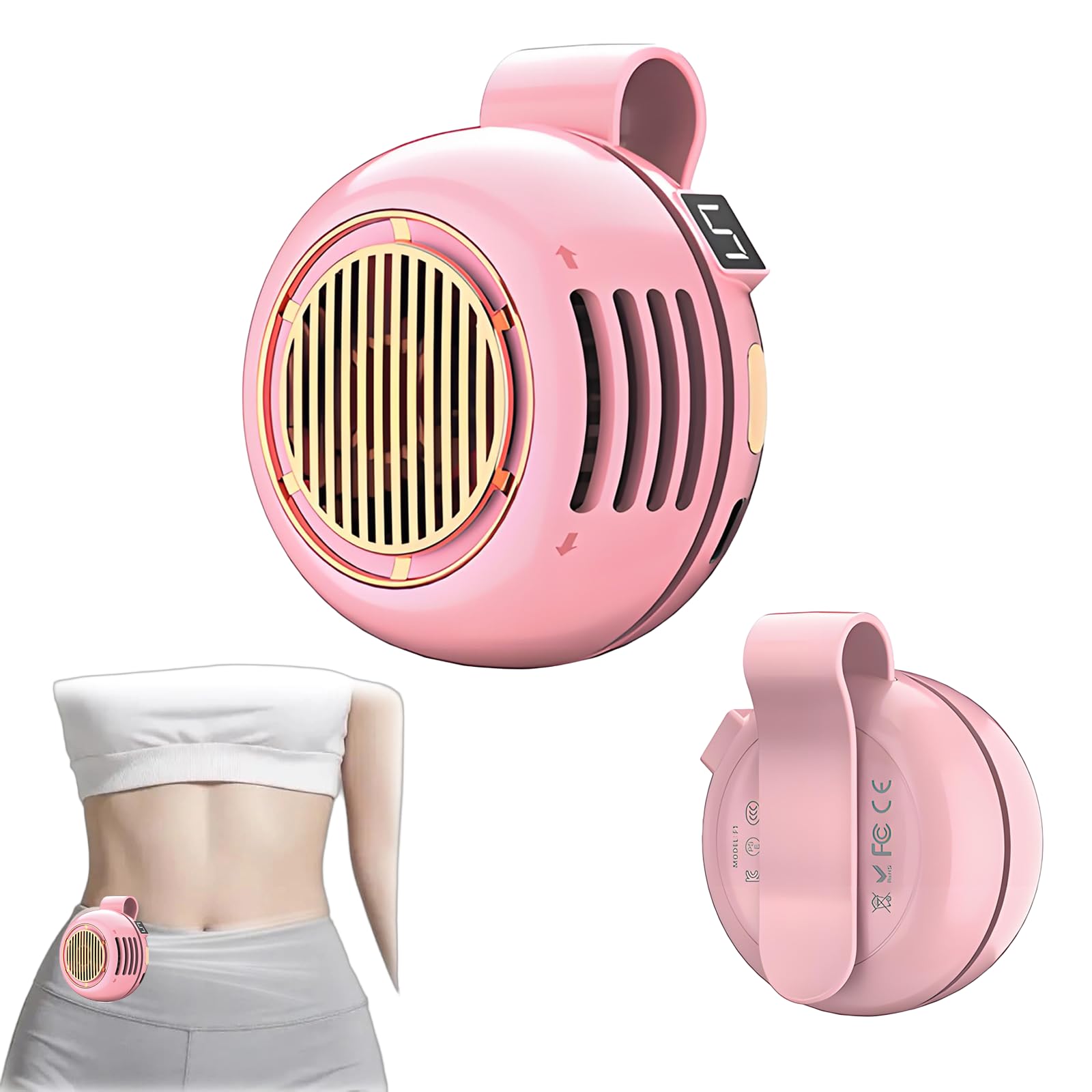 Clip-On-Ventilator, tragbar, 5 Geschwindigkeiten, blattlos, kleiner Clip-In-Ventilator mit 360° Drehung, Digitalanzeige, 6 Stunden Laufzeit, USB-C-Ladung für Kleidung, Gürtel, Kinderwagen