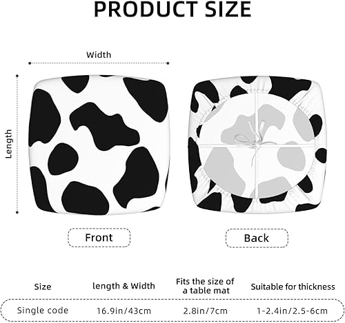 Miniatura 3 de hsbolediy Fundas de asiento cuadradas de comedor en blanco y negro con estampado de vaca de 16.9 pulgadas, cuatro piezas, funda de cojín elástica