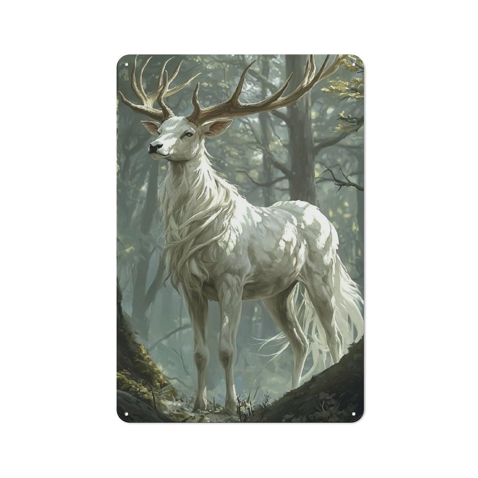 Junmoney White Stag In Forest Vintage Tin Sign 30X20cm For Garden Room Or Summerhouse, For A Newly Organised Room And Metal Sign Display
