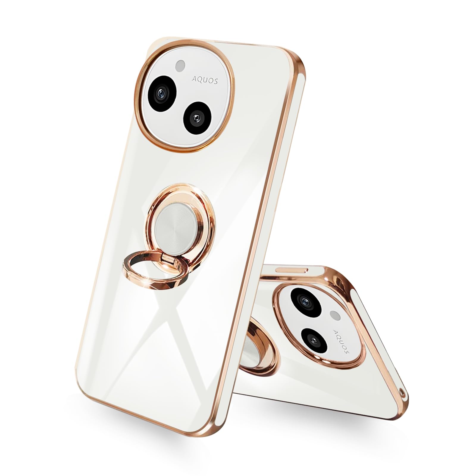 Zeunoen AQUOS sense 10 sense 9 ケース リング付き 360°回転スタンド 耐衝撃 アクオスセン10 アクオスセン9 スマホケース 車載ホルダー SH-53E SHG14 SH-M29 SH-53F SH-M33カバー 薄型 軽量 メッキ加工 スタンド機能 キカメラ保護 ストラップホール付き(ホワイト)