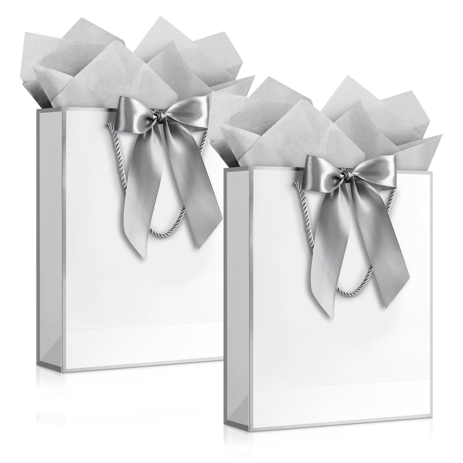 YoungTree Large White Silver Frame Gift Bag, Vertical 32x25x11 cm 2-Pack