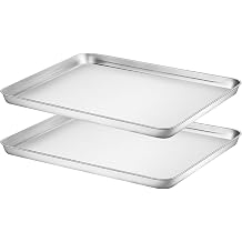 Baking Sheets Set of 2, HKJ Chef Cookie Sheets 2 Pieces & Stainless Steel Baking Pans & Toaster Oven Tray Pans, Rectangle Size 16 x 12 x 1 inch, Non Toxic & Healthy & Easy to Clean