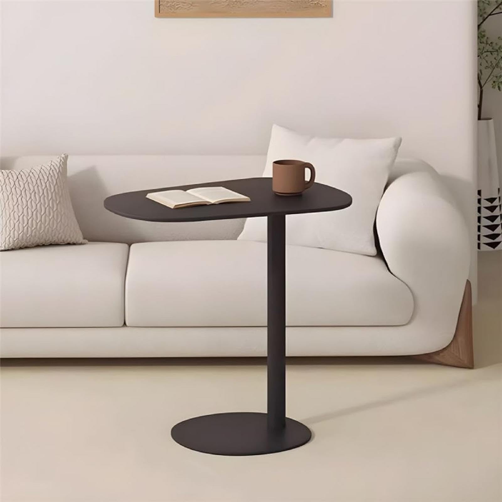 JIXDILO C-Shaped Side Table,Metal End Table Oval Top for Couch Sofa and Bed,Round Base Minimalist Cocktail Table,for Living Room Bedroom Coffee Table(