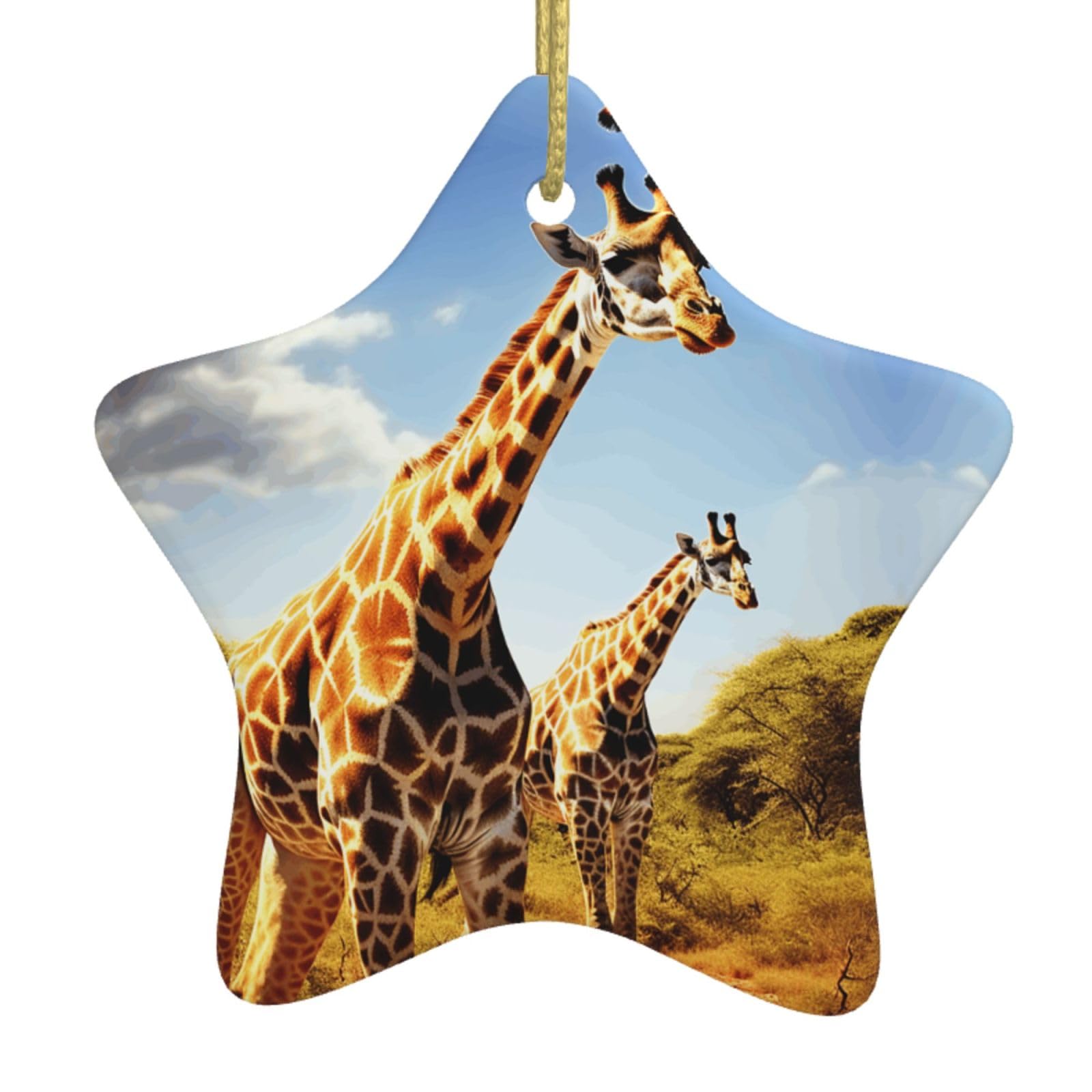 Ceramic Christmas Tree Hanging Ornaments with Gold Ropes Christmas Tree Decorations Star Ceramic Wild Giraffe Pendant Keepsake Decorations for Holiday Xmas Gift Ideas