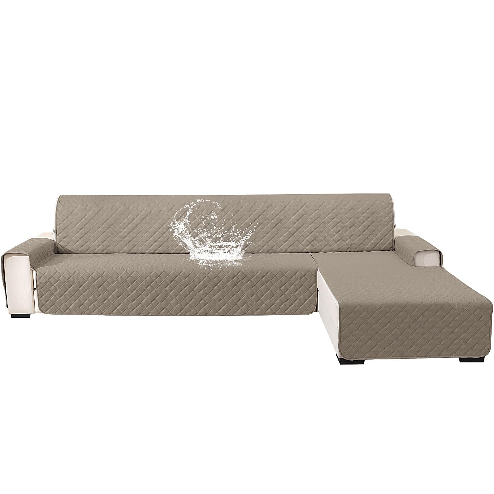 YSTELLAA 100% Impermeabile Copridivano 2 Posti Con Penisola(L 210 CM), Copridivano Angolare Destra/Sinistra Universale Reversibile, Fodere Divano Forma L Antigraffio, Cachi